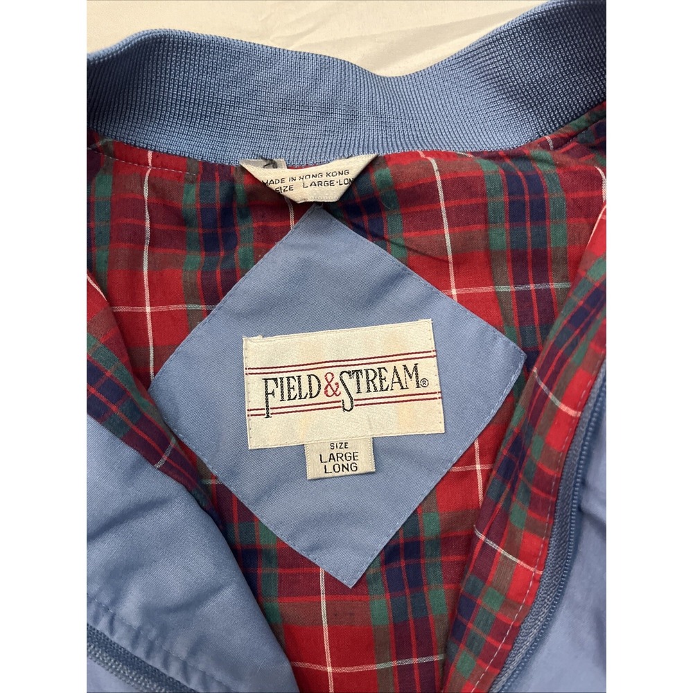 Vintage 80s Field &‎ Stream Mens Jacket Baby Blue Plaid Lining Size LL Classic - Picture 3 of 8